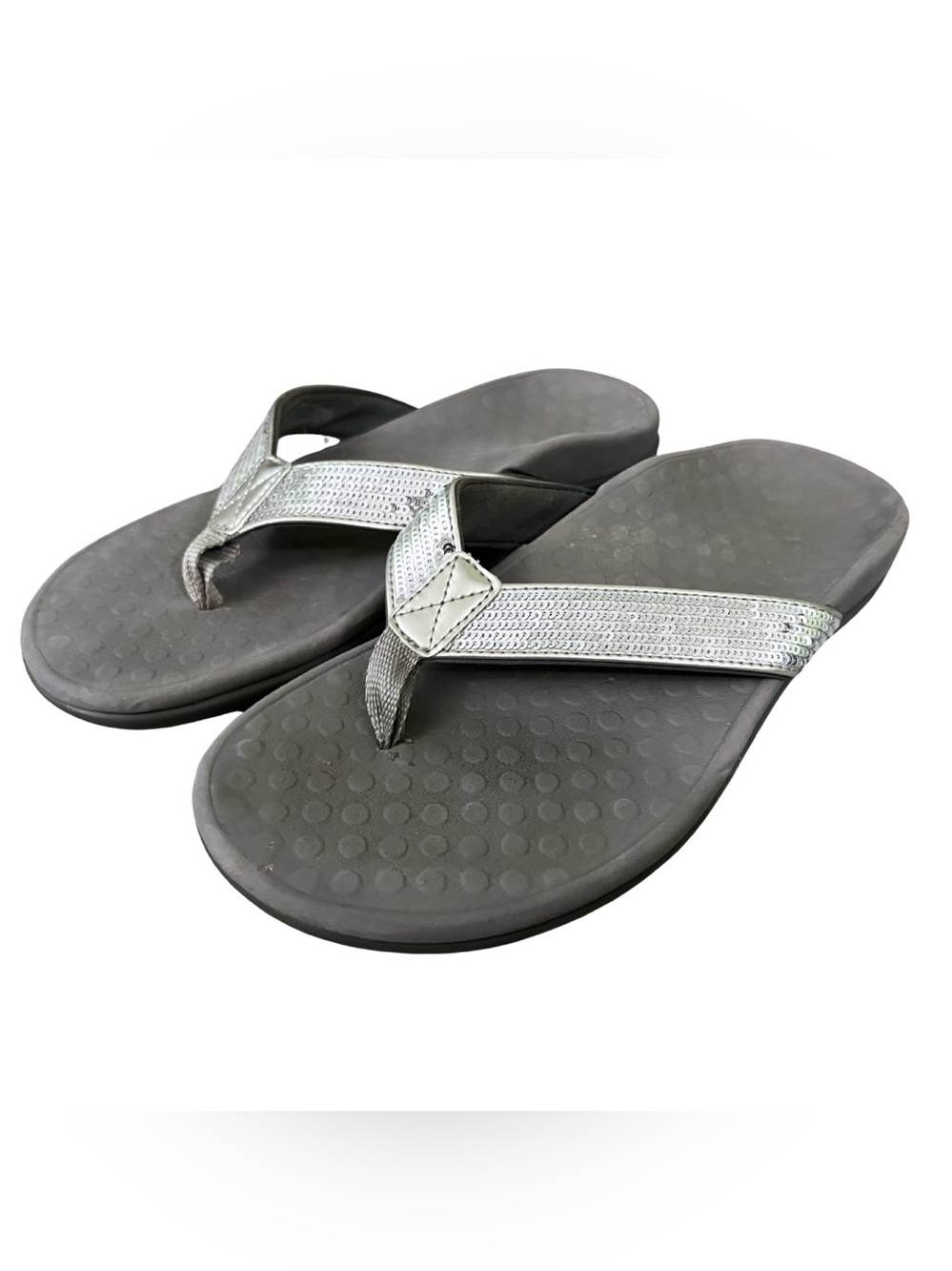 Vionic Tide Sandals Womens 7 Silver Sequins Arch Support Toe Post Comfort Shoes
